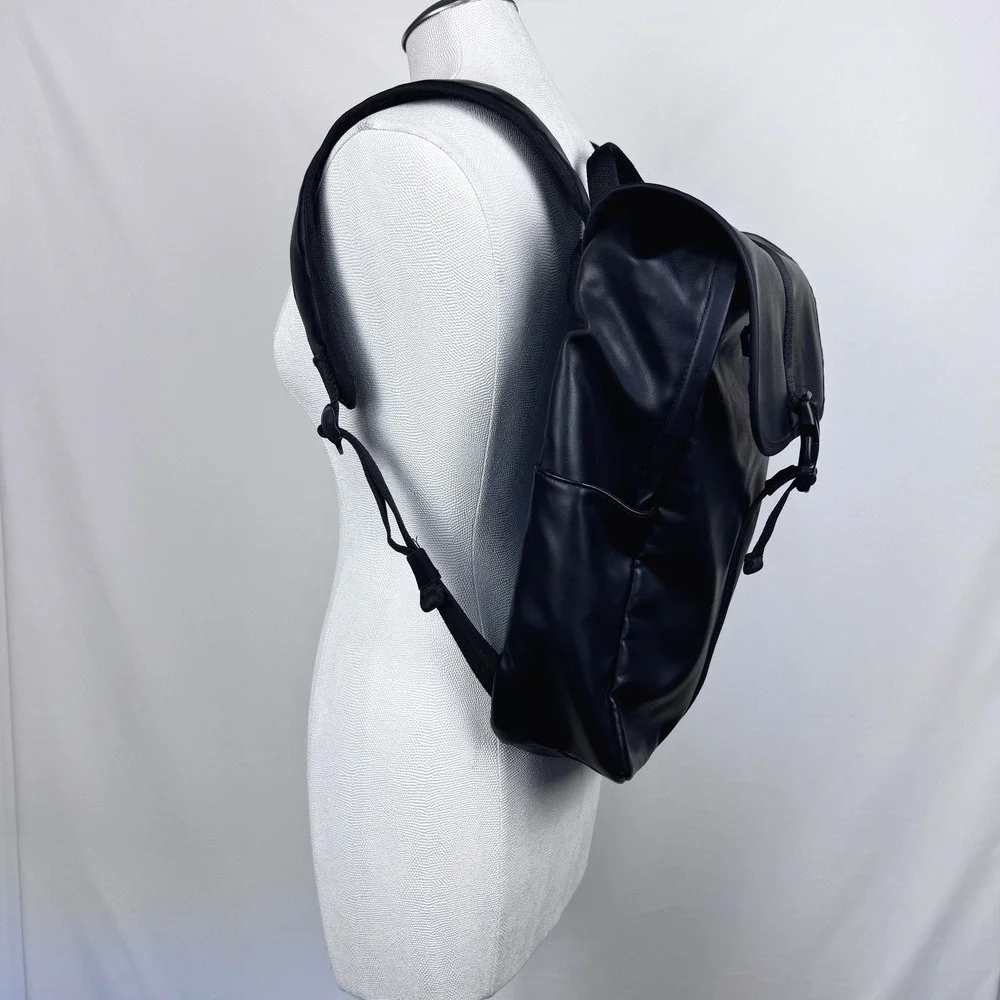 Zara Black Rubberized Minimalist Backpack Matte X-Buckle Techwear Bag